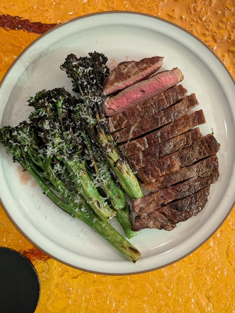 Steak with charred broccolini